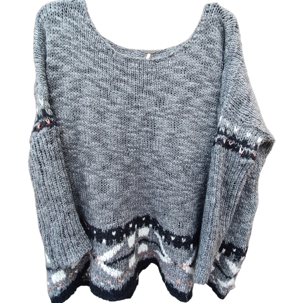 Free people oversized gray tribal print wool/ mohair blend sweater sz S